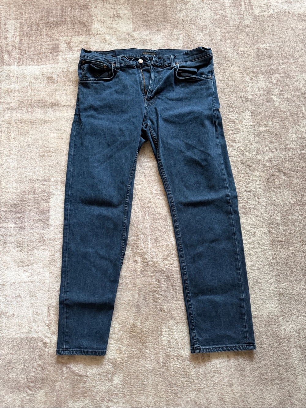Nudie Jeans Co Mens Dark Wash Blue Denim Jeans Zip Fly 36/30